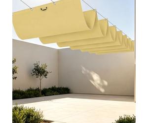 Rectangulaire Vague Voile Ombrage 850 x 380 cm Résistant à l'eau Imperméable Rectangulaire Toile d'ombrage avec Oeillets et Cordons pour en Plein Air, Jardin Terrasse, Jaune Sable