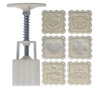 Rectangular Cake Baking Tool with 6 Stamps | Adjustable Hand - Pressed ABS Form for 50g Desserts | DIY Cookie/Mooncake/Soap Maker | BPA - Safe & Simple to Maintain