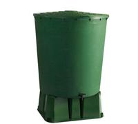 Récupérateur d'eau de pluie rond 500 L + Socle + Kit raccord chéneau - Vert - BelliJardin