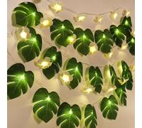 RECUTMS Guirlande lumineuse en forme de feuilles de palmier tropicales de Monstera - 40 LED - En mousse - Fonctionne avec piles - Décoration hawaïenne - Pour fête sur la plage - Extérieur et intérieur