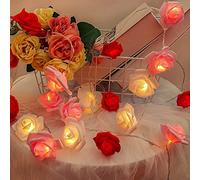 RECUTMS Guirlande lumineuse en forme de roses - 20 LED - Fonctionne à piles - Pour Saint-Valentin, mariage, fête des mères, anniversaire de mariage - Pour filles (rouge + rose + blanc)