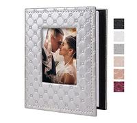 RECUTMS Lot de 100 albums photo à pochettes de 10 x 15 cm - Peut contenir 100 boutons blancs - Poches en cuir grainé - Pour photos de famille, de mariage, de famille, de petits albums photos de bébé (gris)