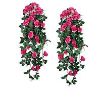 RECUTMS Lot de 2 Fleurs artificielles à Suspendre de 1 m pour Maison, Chambre, Jardin, Mariage, décoration intérieure et extérieure (Rose Rouge)