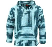 Recyclé Mexicain Baja Jerga Pull à Capuche Drogue Tapis Brillant Bleu