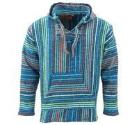Recyclé Mexicain Baja Jerga Pull à Capuche Drogue Tapis Fine Rayure Multi