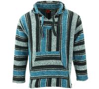 Recyclé Mexicain Baja Jerga Pull à Capuche Drogue Tapis Pull Capuche Bleu Gris