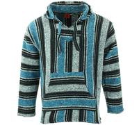 Recyclé Mexicain Baja Jerga Pull à Capuche Drogue Tapis Pull Capuche Bleu Gris
