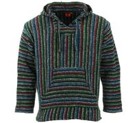 Recyclé Mexicain Baja Jerga Pull à Capuche Drogue Tapis Pull Capuche Noir Multi
