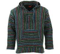 Recyclé Mexicain Baja Jerga Pull à Capuche Drogue Tapis Pull Capuche Noir Multi