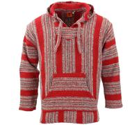 Recyclé Mexicain Baja Jerga Pull à Capuche Drogue Tapis Pull Capuche Rouge Gris