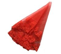 Red 1-Layer Lace Appliques Cosplay Bridal Veil