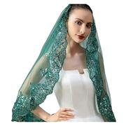 Red 1-Layer Lace Sequins Short Bridal Veil
