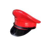 (Red 61)Captain Hat German Style Officer Hat Costume Props Faux Leather Army Hat Guard Hat for Nightclub Performance Halloween Unisex
