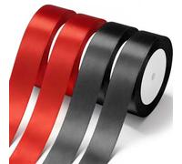 Red and Black Satin Ribbon 4 Rolls x 1 Inch Red and Black Wide Satin Fabric Ribbon for Gift Packaging, Christmas, Wedding, Flower Bouquet, Holiday Party, Invitation