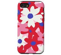 Red and Pink White Flower Retro Modern Boho Bohemian Pattern Coque pour iPhone SE (2020) / 7 / 8
