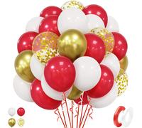 Red And White Balloons, 50 Pcs 12 Inch Helium Latex Balloons With Metallic Gold Confetti For Birthday, Christening, Wedding, Celebration And Party Decorations