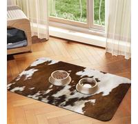 Red and White Cowhide Printing,Waterproof Pet Feeding Mat,PU Leather Placemats for Cat Dog Water Bowl,Food Mats,30x45cm