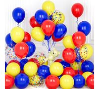 Red And Yellow Blue, 30 Pieces 12 Inch Royal Blue Yellow Red Confetti Latex Helium Balloon For Girls Boys Birthday Party Baby Shower Wedding Christening Carnival Decoration