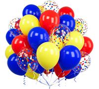Red And Yellow Blue, 60 Pieces 12 Inch Royal Blue Yellow Red Confetti Latex Helium Balloon For Girls Boys Birthday Party Baby Shower Wedding Christening Carnival Decoration