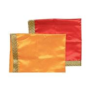 Red and Yellow Small Pooja Mat Aasan Decorative Set of 2 (Size:-12 inches X 12 inches,) for Multipurpose Pooja Decorations Item