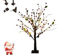 Red Berry Blossom Tree - Twinkling Tree, Removable Base 24 LED Lighted Branches, Battery Artificial Bonsai Lamps for Christmas Tabletop Decor (Red)