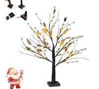 Red Berry Blossom Tree - Twinkling Tree, Removable Base 24 LED Lighted Branches, Battery Artificial Bonsai Lamps for Christmas Tabletop Decor (Golden)