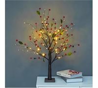 Red Berry Blossom Tree with Lights, Artificial Bonsai Lamps with 48 Reds Berries and 24 LED Beads, Tabletop Bonsai Tree Night Lamp for Christmas,Thanksgiving,Other Holiday Decorations