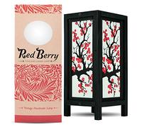 RED BERRY THAILAND LANNA LAMP Lampe japonaise Sakura/fleur de cerisier - Lampe de table en bois faite à la main avec abat-jour en papier de mûrier - Décoration d'intérieur vintage, 12,7 x 12,7 x 27,9