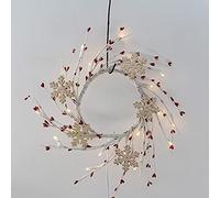 Red Berry Wreath Artificial Wood Snow with 20 LED Lights Wreath Holiday Decor Fireplace Table Candle Ring