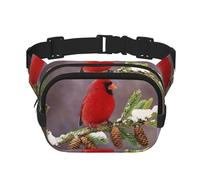 Red Bird on Branch Sac banane carré double couche avec impression intégrale, tissu sergé durable, sac banane multi-poches pour sports de plein air voyage