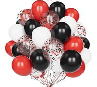 Red Black White Balloons, 60 Pcs 12 Inch Balloons Party Red Black White Matte With Latex Balloons Helium Confetti Red And Black Confetti For Decoration Party Theme Poker Birthday Wedding Baby Shower