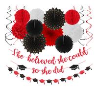 Red-Black White Party-Decorations Graduation Banner-Streamers - 18pcs Kits 2025 F licitations Grad Elle croyait qu'elle pouvait pour qu'elle ait