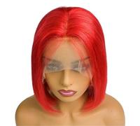 Red Bob Wigs Human Hair Pre Plucked for Women 180 Density,Wear and Go Glueless Wigs 13x4 HD Transparent Lace(8inch)