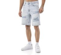 RED BRIDGE by Spruce - Bermuda en Denim, Effet usé avec détails Destroy - 5 Poches, Coton Confortable - pour Loisirs & Streetwear Bleu Clair W34