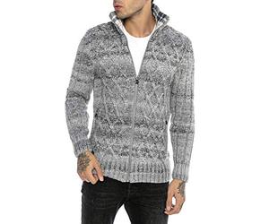 RED BRIDGE Cardigan pour Homme Pull à col Montant Chandail en Tricot avec Fermeture à glissière Gris M