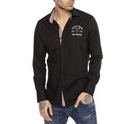 RED BRIDGE Chemise Classique à Manches Longues avec Broderie sur la Poitrine pour Les Hommes Noir L