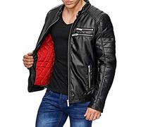 RED BRIDGE Hommes Veste en Cuir Similicuir Noir Occasionnels Mode Biker Blouson