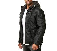Red Bridge Hommes Veste en Similicuir Biker Casual Jacket à Capuche Mode Blouson,Noir,XXL