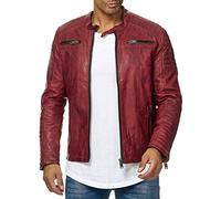 RED BRIDGE Hommes Veste Simili-Cuir Côtelé Blouson Transition Moto Coton Vestes Rouge XXL