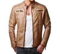 Red Bridge Hommes Veste Simili-Cuir Côtelé Cuir-Véritable Blouson Transition Moto Coton Vestes, Camel - Similicuir, L