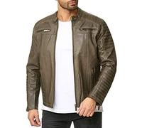 Red Bridge Hommes Veste Simili-Cuir Côtelé Cuir-Véritable Blouson Transition Moto Coton Vestes, Kaki - Similicuir, S