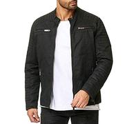 Red Bridge Hommes Veste Simili-Cuir Côtelé Cuir-Véritable Blouson Transition Moto Coton Vestes, Noir - Coton, L