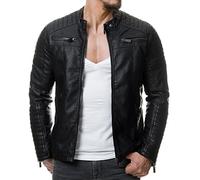 Red Bridge Hommes Veste Simili-Cuir Côtelé Cuir-Véritable Blouson Transition Moto Coton Vestes, Noir - Similicuir, XS
