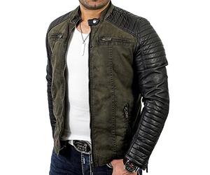 Red Bridge Hommes Veste Similicuir Biker Occasionnels Nervuré Mode Coton Blouson,Kaki,L