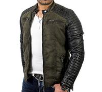 Red Bridge Hommes Veste Similicuir Biker Occasionnels Nervuré Mode Coton Blouson,Kaki,S