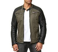 Red Bridge Hommes Veste Similicuir Biker Occasionnels Nervuré Mode Coton Blouson,M6070 - Kaki,M