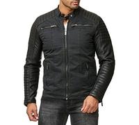 Red Bridge Hommes Veste Similicuir Biker Occasionnels Nervuré Mode Coton Blouson,M6070 - Noir,XXL