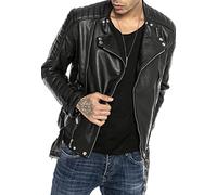 Red Bridge M6072 Veste de motard classique en cuir synthétique pour homme Coupe vintage avec ceinture, Noir , S