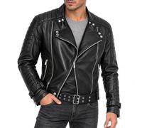 Redbridge M6072 Veste de motard classique en cuir synthétique pour homme Coupe vintage avec ceinture, Noir , XL