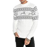 RED BRIDGE Pull tricoté pour Homme Chandail norvégien à col Rond Slim Fit Plait Reindeer Blanc XXL